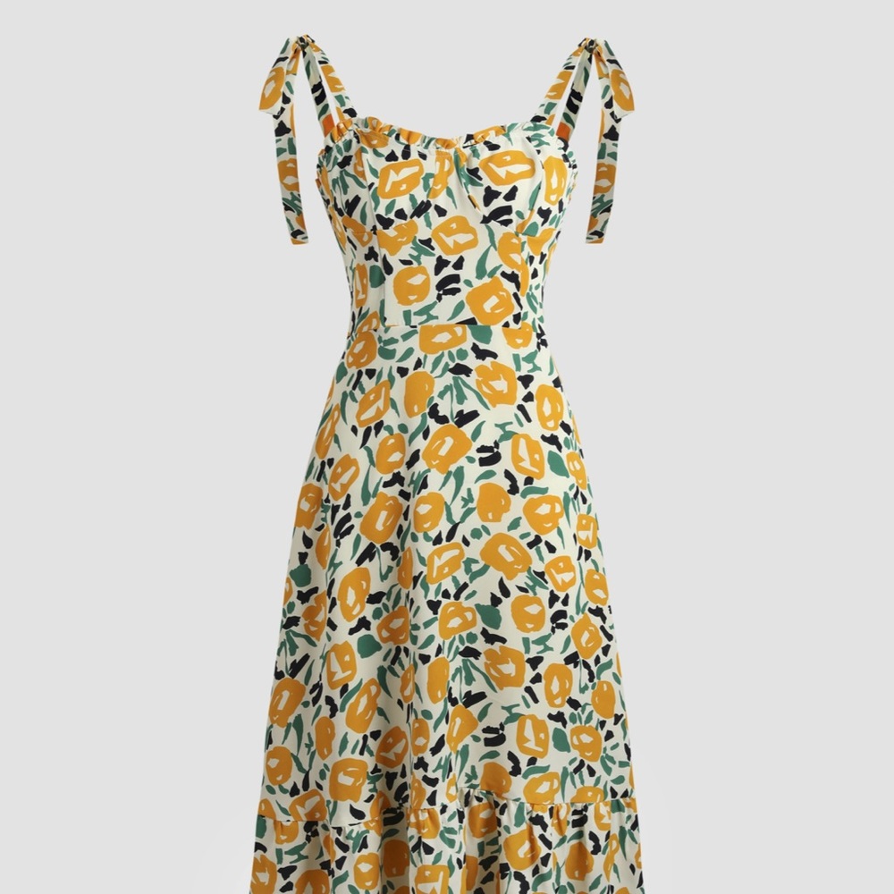 ShopCider Yellow Floral Midi Dress